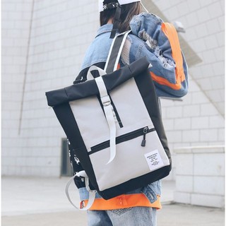 (Ảnh thật, video) Balo ulzzang cuốn 2 màu phối đen basic style