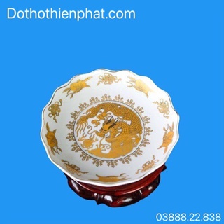 DĨA SỨ HOA VĂN RỒNG VÀNG 7IN