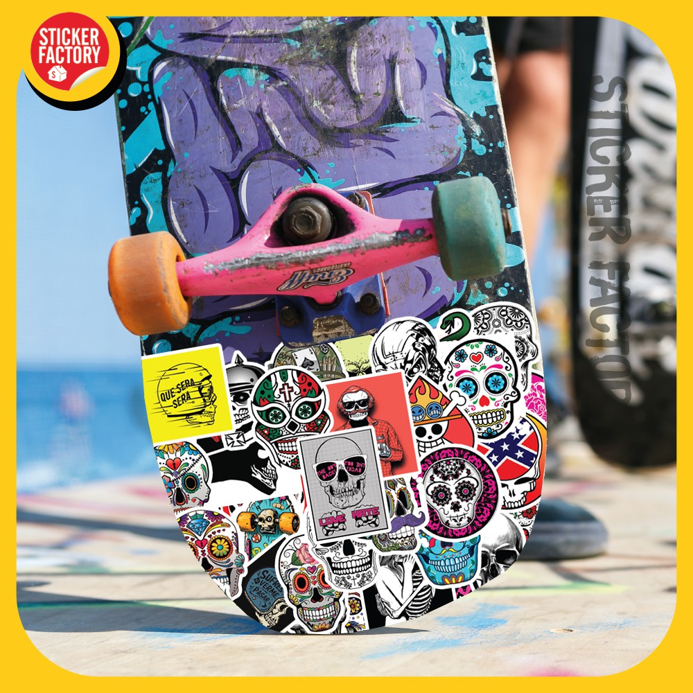 Skull - hộp set 100 sticker decal hình dán nón bảo hiểm , laptop, xe máy, ô tô - STICKER FACTORY