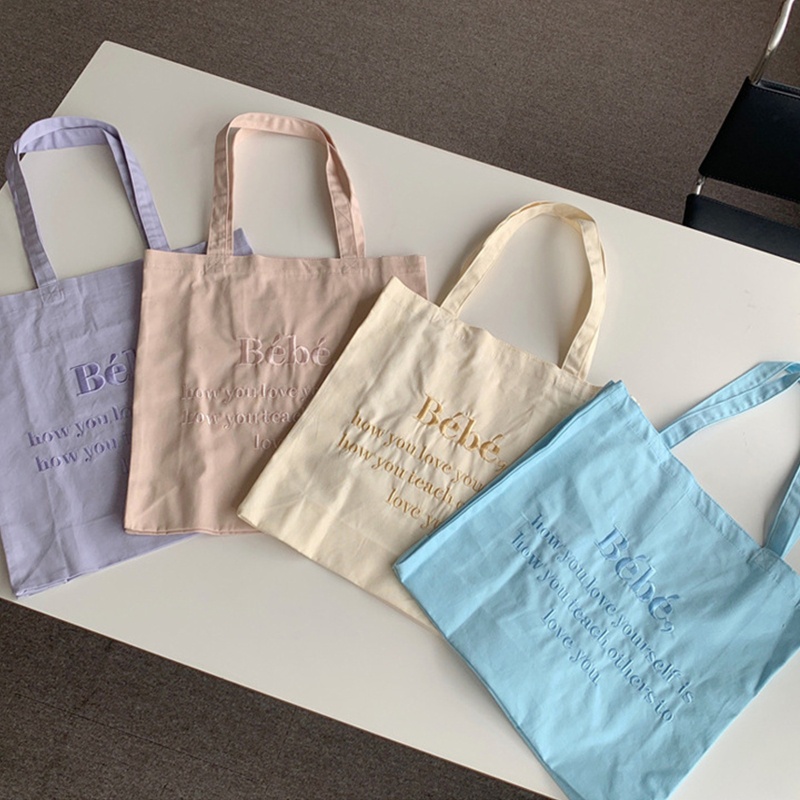 Youyo Túi Xách Đeo Vai Bằng Vải Canvas Thêu Chữ Màu Macaron Sức Chứa Lớn Cho Nữ Sinh
