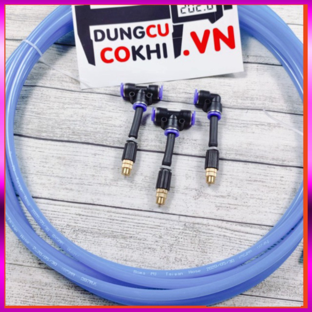[GIÁ TỐT] 6m dây +3 Béc phun sương 1 tia đồng, nối nhanh chữ Tê 8mm dùng tưới cây, tưới lan