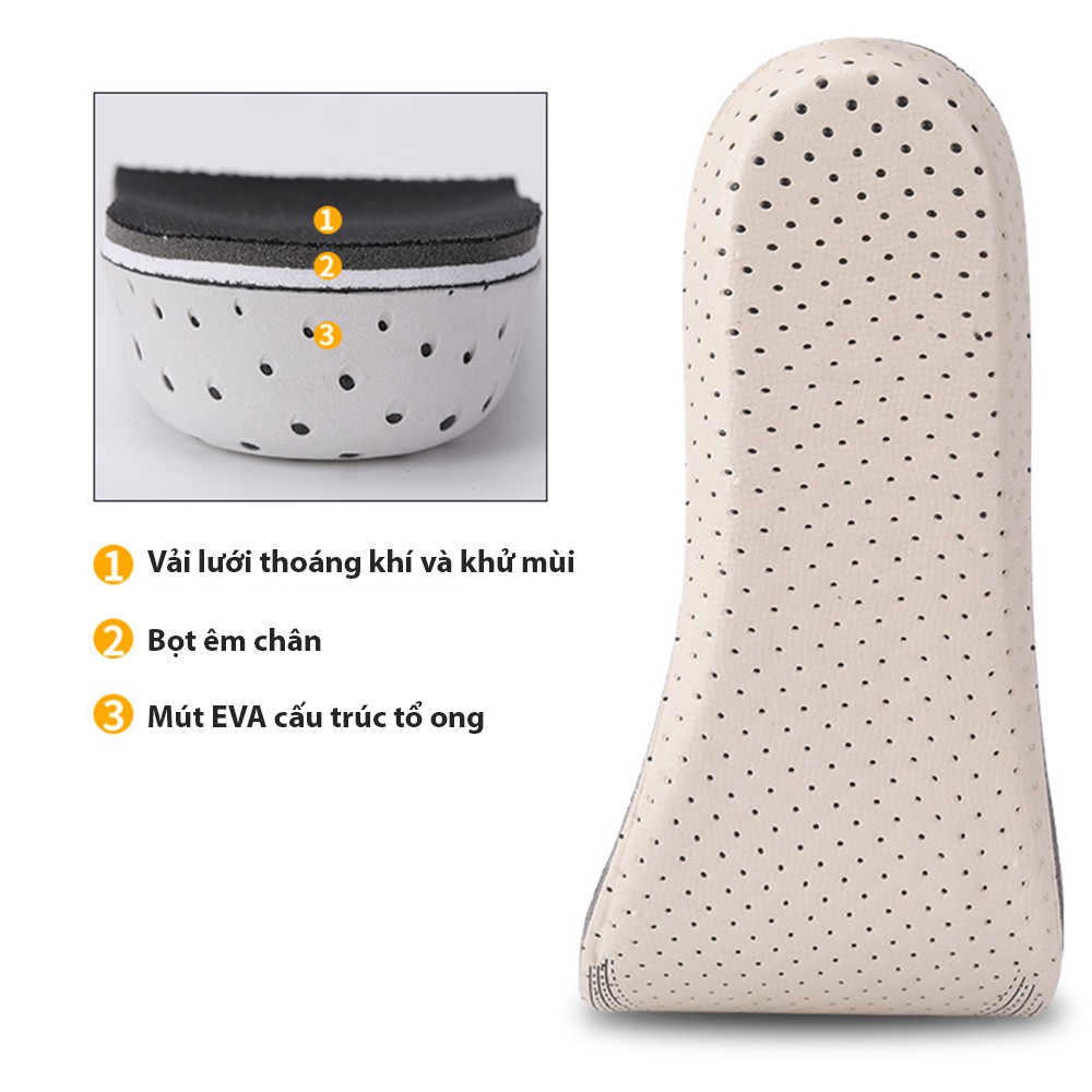 Lót giày tăng chiều cao mặt vải lưới mesh đế tổ ong thoáng khí cao cấp tăng tới 4cm - Doni86 -PK57