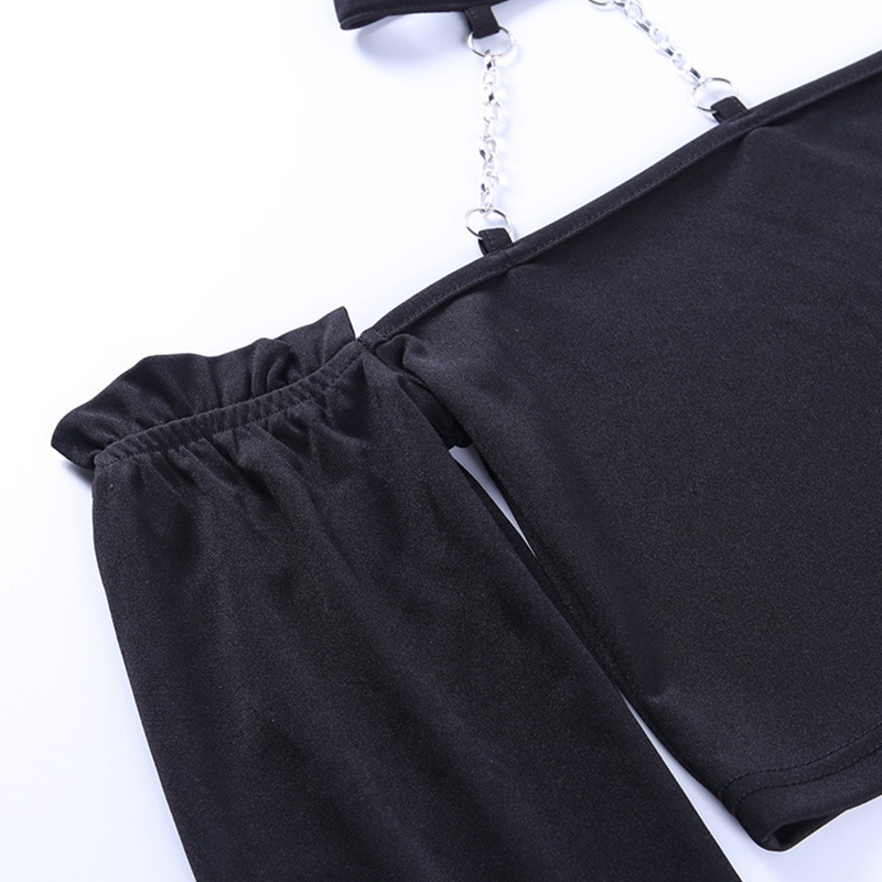 Áo croptop tay dài trễ vai phối dây xích thời trang quyến rũ cho nữ