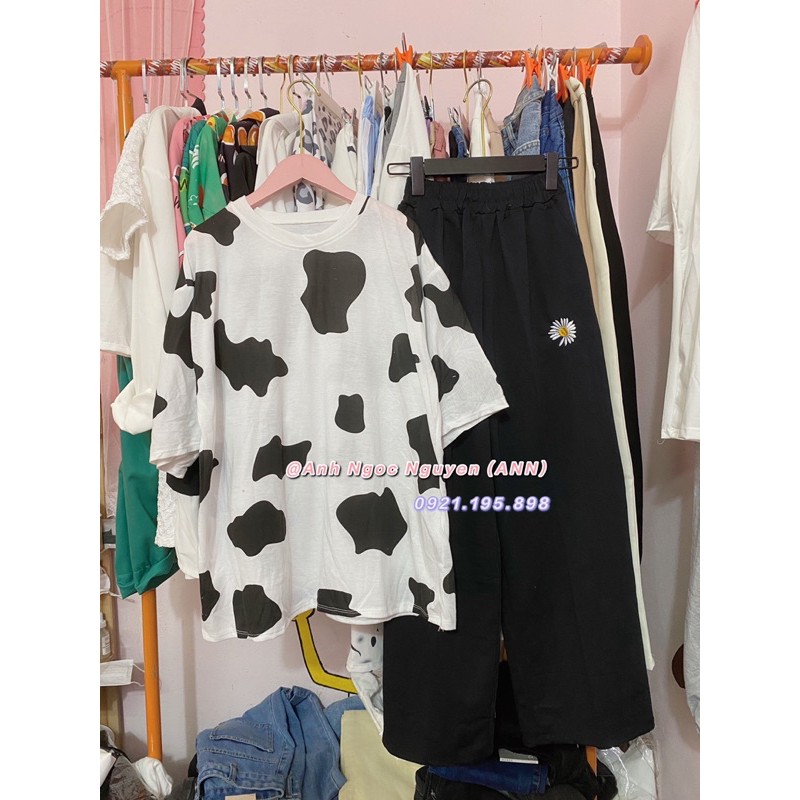Quần suông nỉ thêu hoa cúc