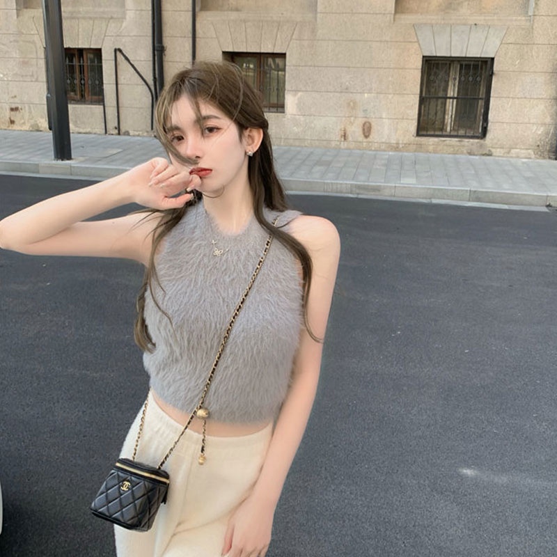 Áo Dệt Kim Sát Nách Dáng Ngắn Phong Cách Hàn Quốc Thời Trang Cho Nữ