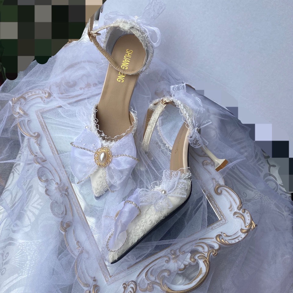 Tại chỗ giày cao gót thủ công trắng tinh khiết giày cao gót Lolita giày cao gót tòa án thanh lịch giày cao gót 8cm 9cm giày cao gót nhọn