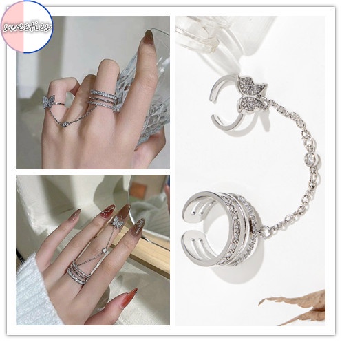 Bộ nhẫn 2 trong 1 hình bướm đính đá thời trang dành cho nữ