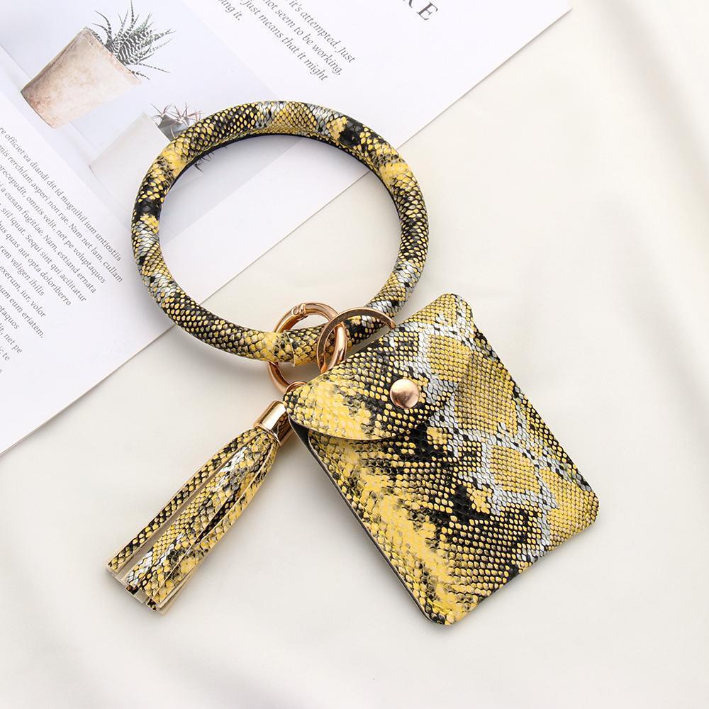 PINEVN Ví Đựng Thẻ ID / Móc Khóa Họa Tiết Da Rắn Phối Tua Rua Giá Đỡ