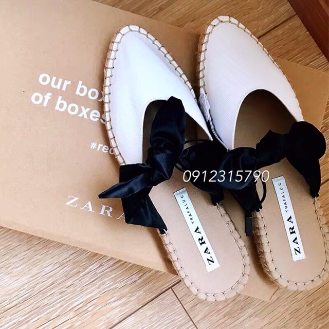 Dép sục đế cói quai nơ ZaRa . Ảnh thật