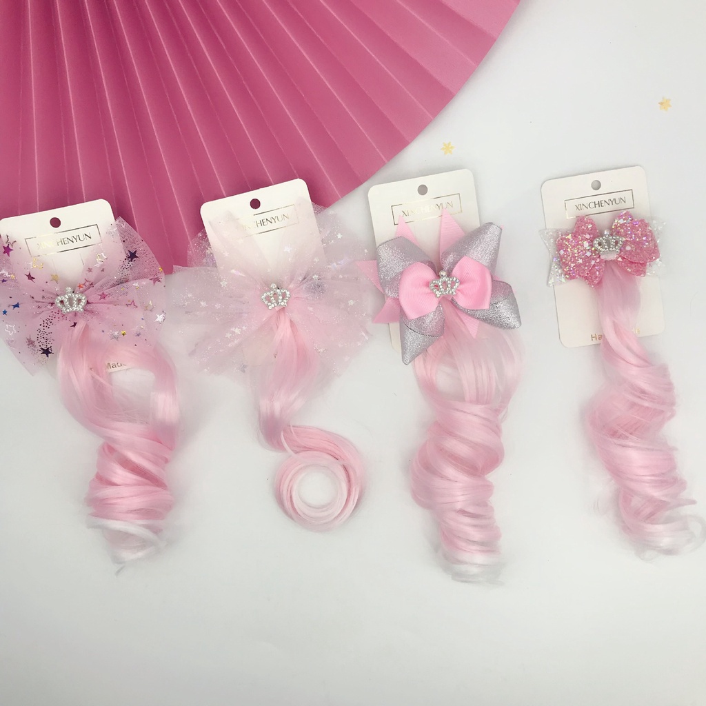 Phụ Kiện Tóc Giả Cho Bé | Kẹp Tóc Nơ Công Chúa | Kẹp Tóc Vương Miện Lưới