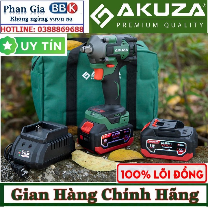 Máy siết bulong cao cấp AKUZA  Không chổi than - Pin 10 cell