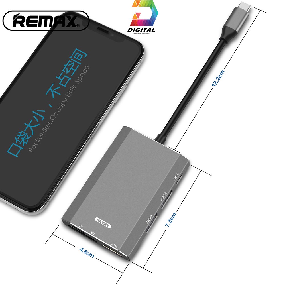 [Mã 44ELSALE2 giảm 7% đơn 300K] HUB Chuyển Type-C Ra USB 3.0 / HDMI / USB C / Thẻ Nhớ Chính Hãng Remax Tốc Độ Cao