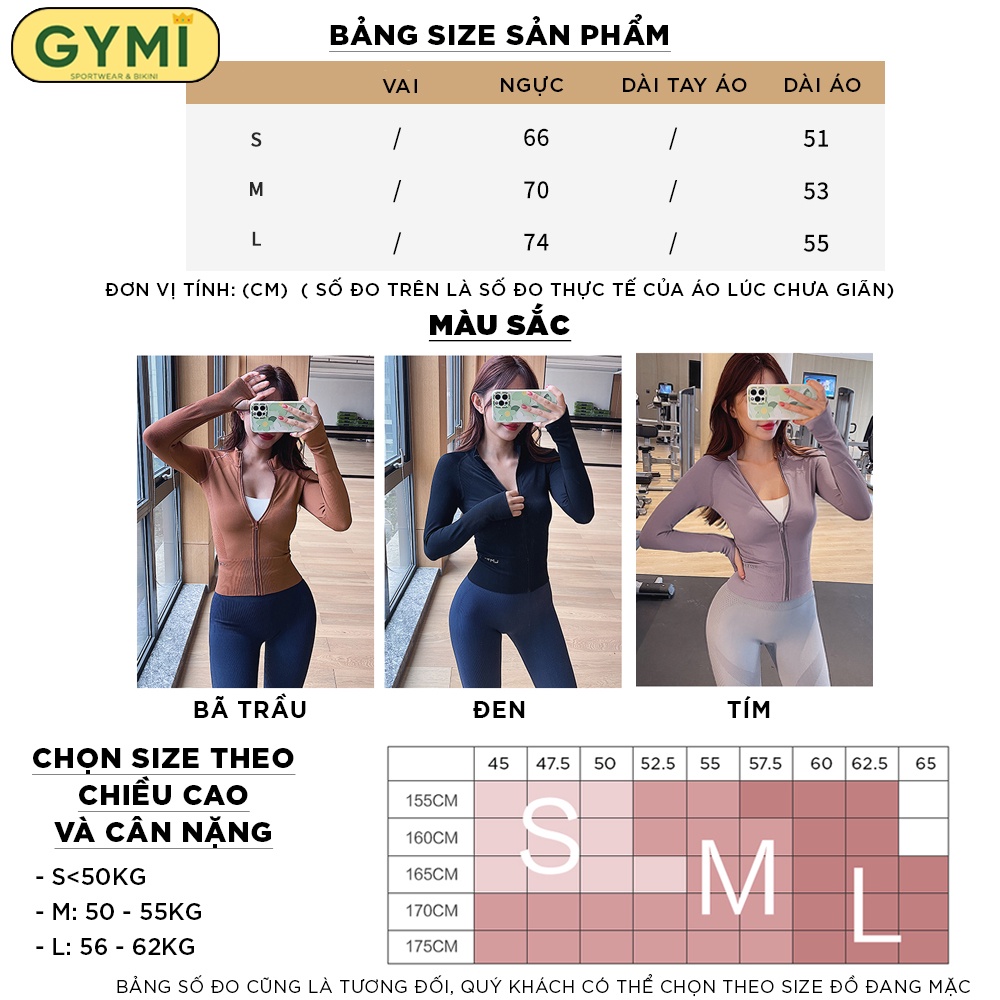 Áo khoác tập gym yoga nữ GYMI AK07 LMTD dáng croptop thể thao chất đẹp dệt kim cao cấp chống nắng