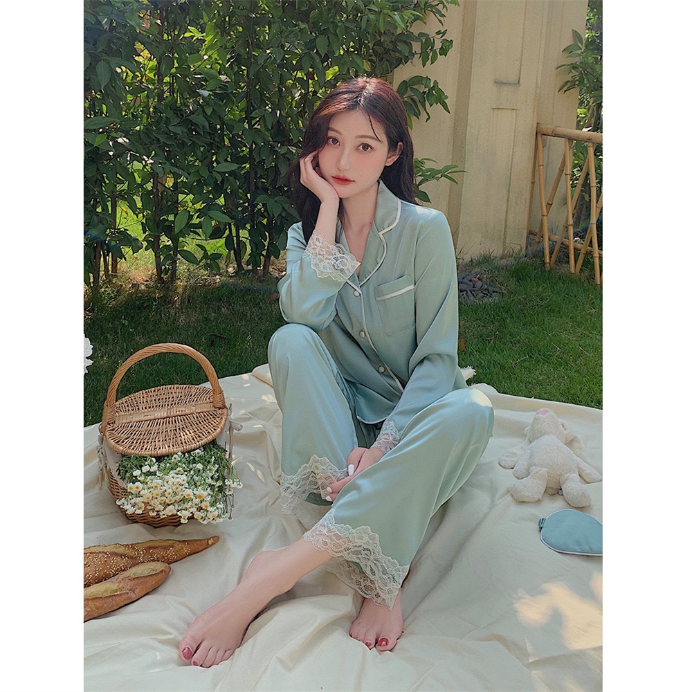 Bộ lụa ngủ nữ  dài tay pha ren tiểu thư cao cấp BN20 | BigBuy360 - bigbuy360.vn