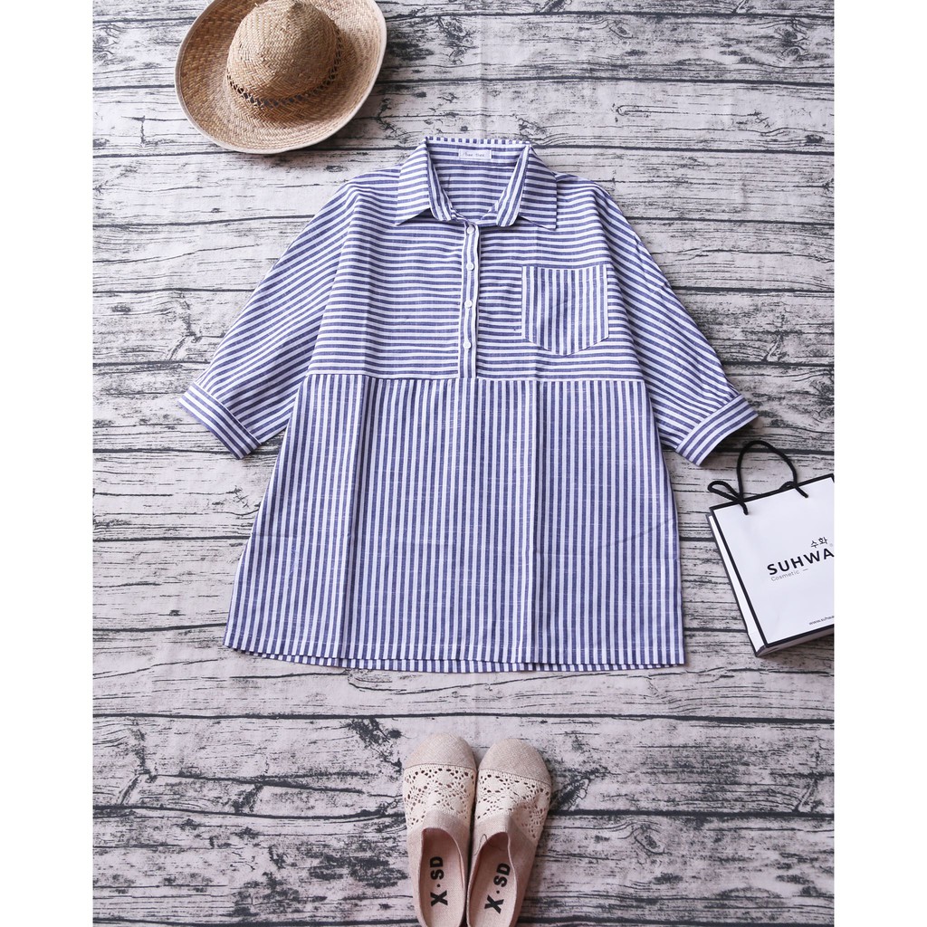 ÁO VÁY SỌC CÓ TÚI TAY LỠ