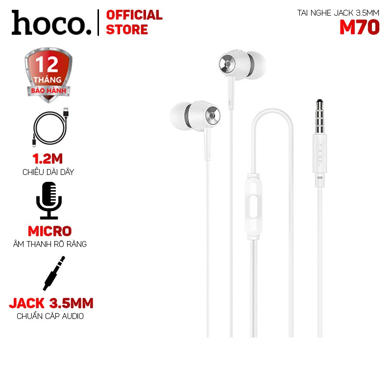Tai nghe Hoco M70 dài 1.2m- Dành cho thiết bị hỗ trợ jack 3.5mm