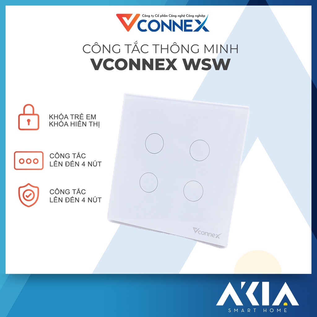 Công tắc thông minh Vconnex, kết nối Wifi và Bluetooth, điều khiển từ xa, hẹn giờ bật tắt, bảo hành 2 năm 1 đổi 1