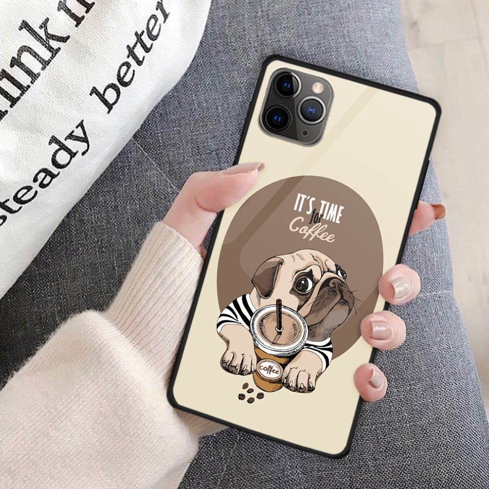 [FREESHIP 150K] - ỐP IPHONE, SAMSUNG TRÁNG GƯƠNG CHÓ PUG UỐNG CAFE