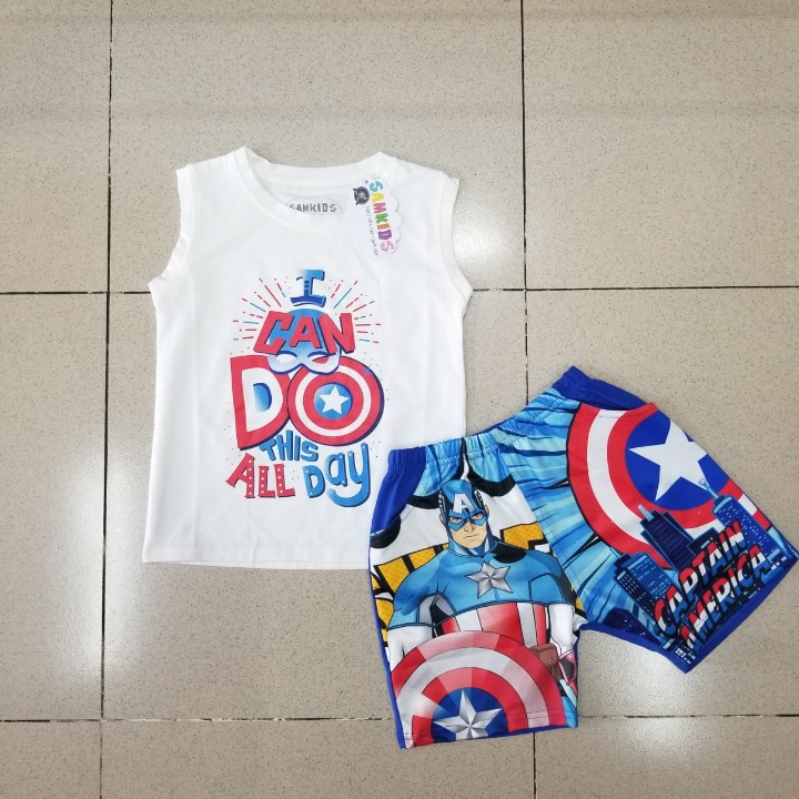 Bộ thun sát nách bé trai đội trưởng mỹ Captain America