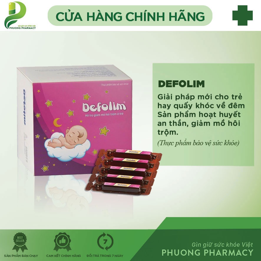 DEFOLIM - Hộp 30 ống x 10ml giúp giảm mồ hôi trộm ở trẻ,giúp bé ngủ sâu