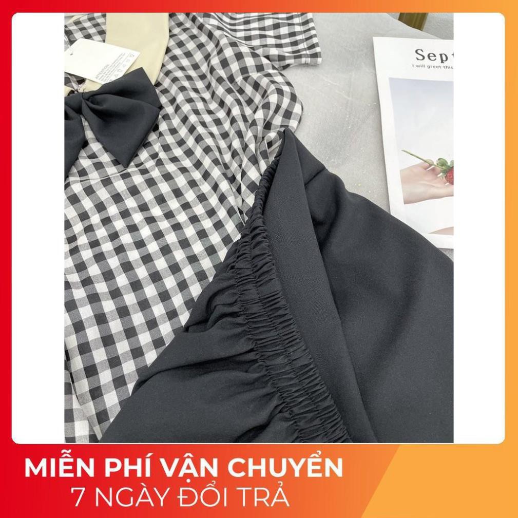 Set Nơ Kẻ Caro Cổ Thuyền Mix Quần Ren | BigBuy360 - bigbuy360.vn