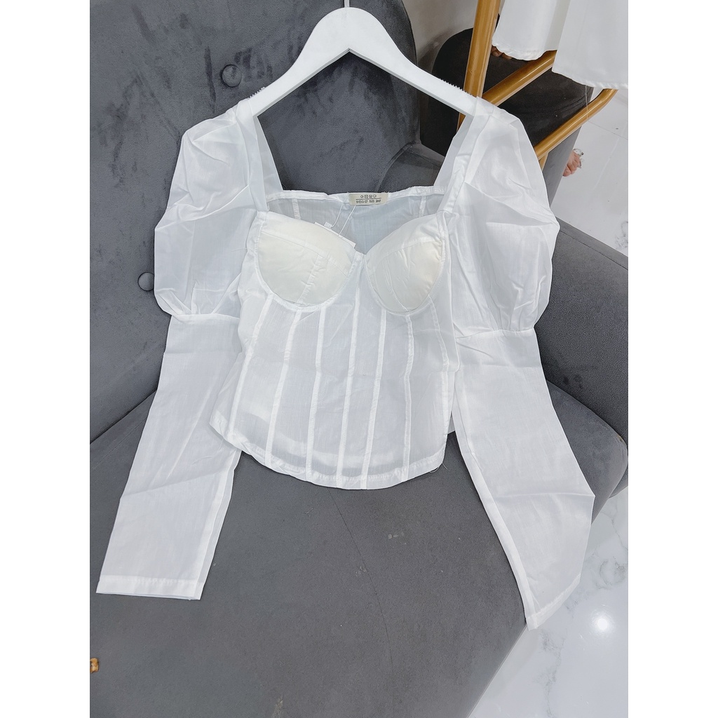 [ẢNH THẬT] Áo Tiểu Thư Tay Bồng Nâng Ngực Chất Tơ Lụa Công Sở Cổ Vuông Hàn Quốc