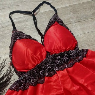 [Freeship] Bộ ngủ lụa ren dây lưng có mút