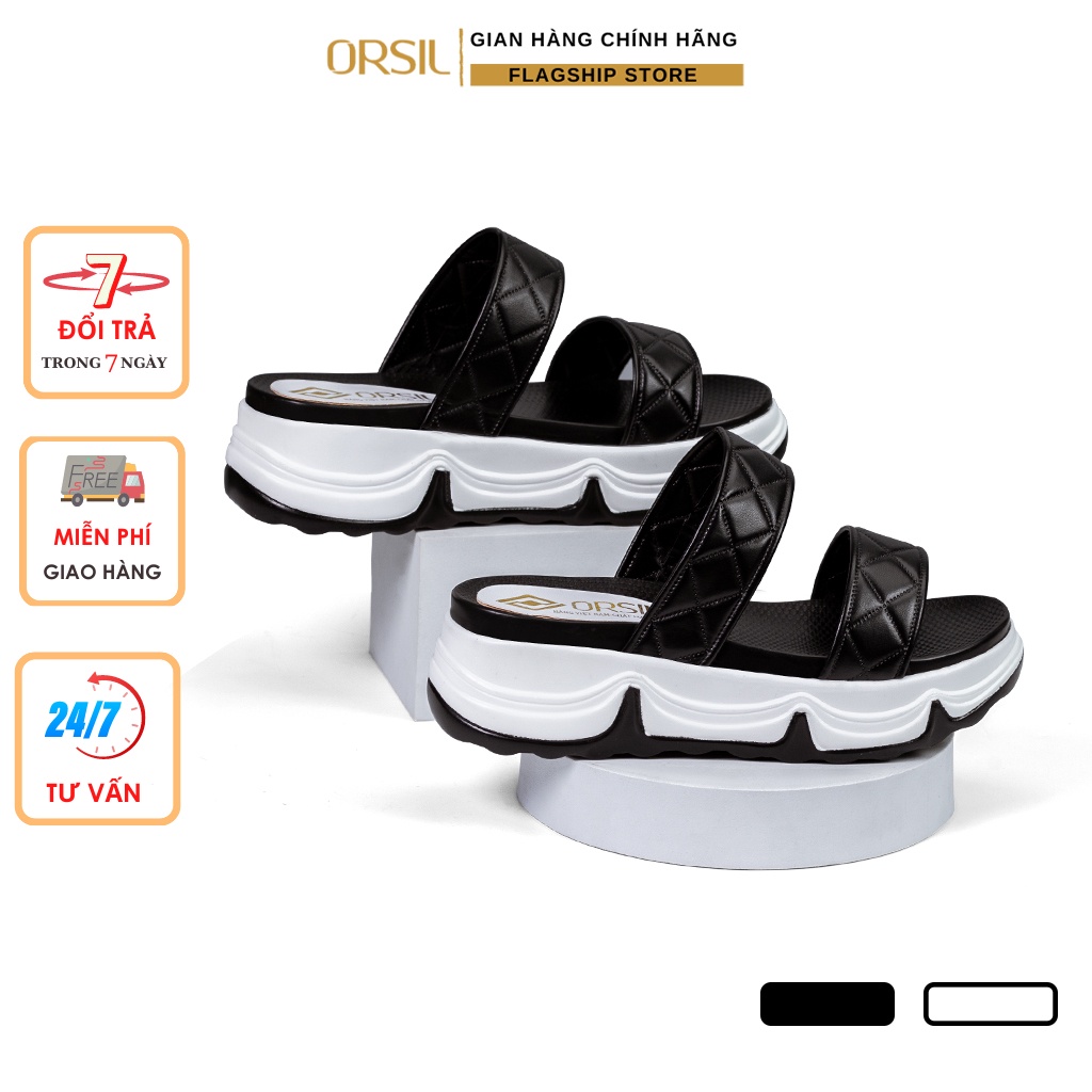 Dép sandal quai ngang nữ ORSIL đế cao 5cm 2 màu đen - Trắng đi biển, đi chơi, đi học