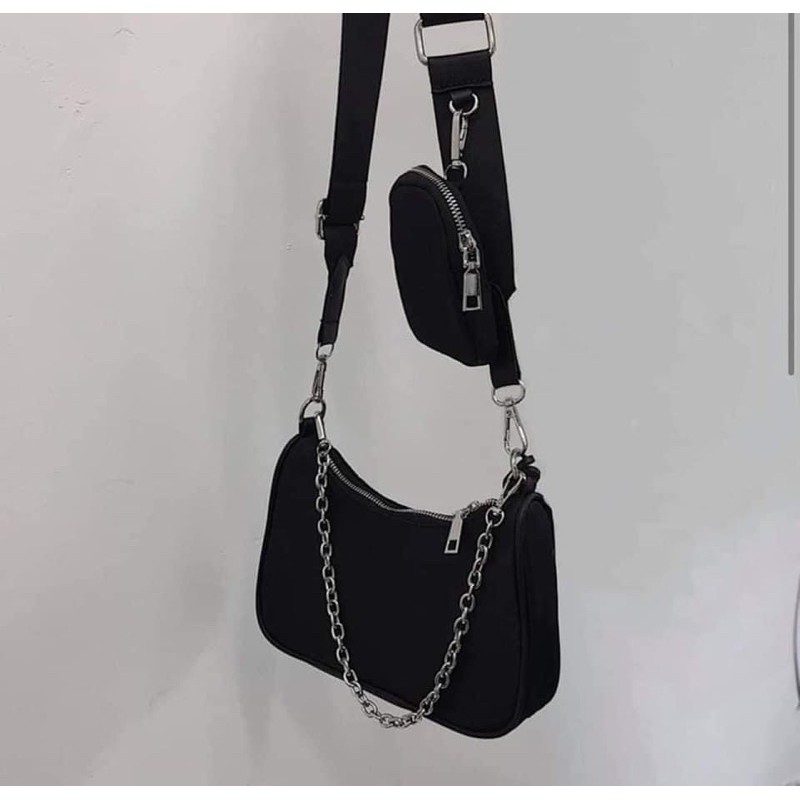 [Mã WAMT2405 giảm 10K đơn 0K] Túi đen đeo chéo phối dây xích cá tính cực chất | BigBuy360 - bigbuy360.vn