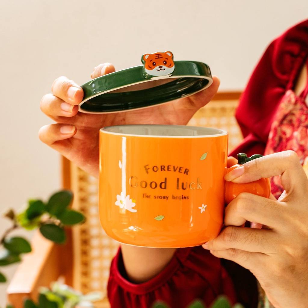 Cốc Uống Nước Bằng Sứ Chịu Nhiệt Có Nắp Đậy Dung Tích Lớn