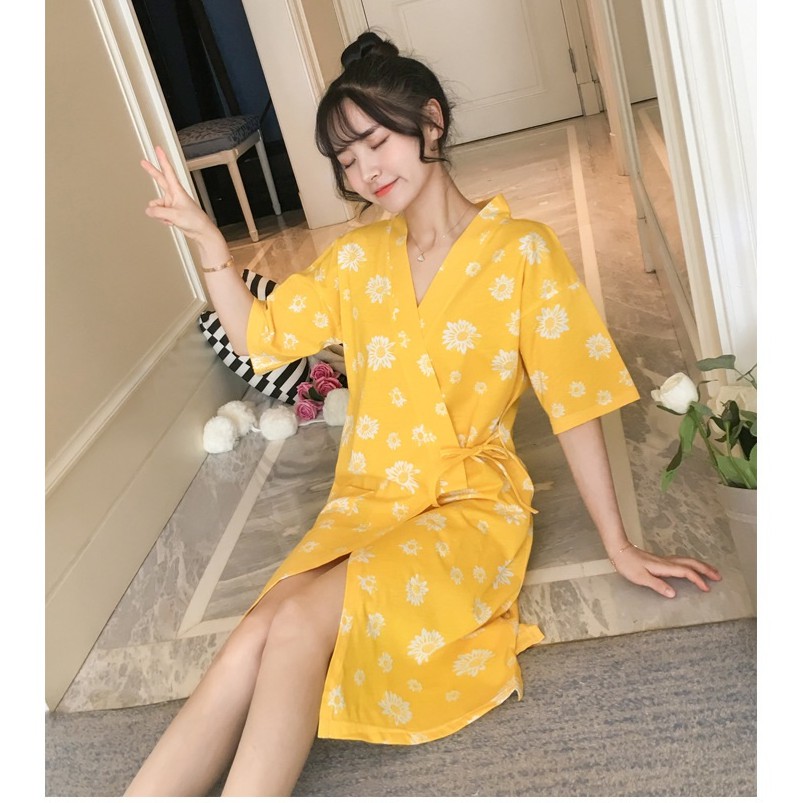 Áo choàng ngủ nữ cotton  Kimono ngủ mặc nhà nhiều họa tiết dễ thương  IVY014