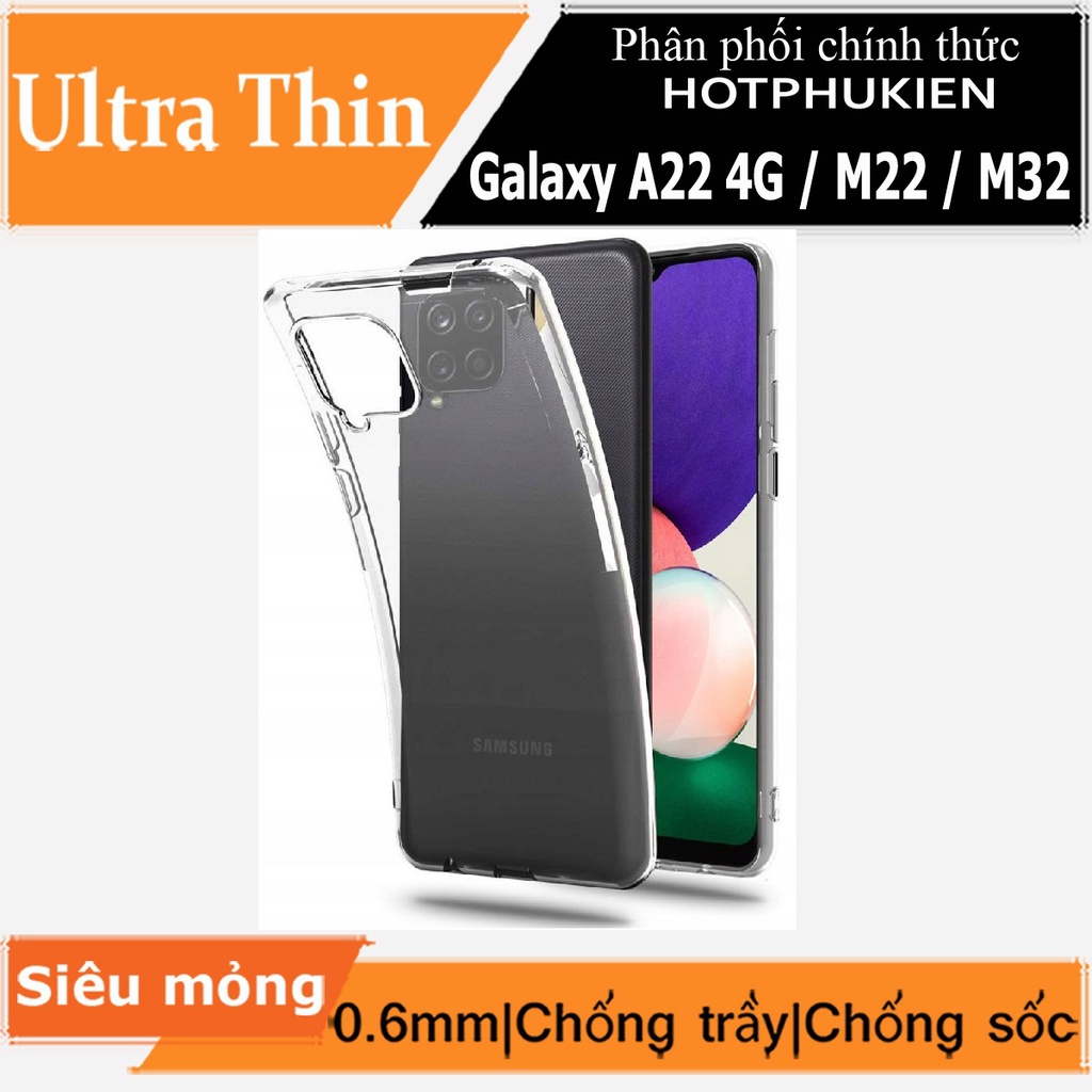 Ốp lưng silicon dẻo trong suốt cho Samsung Galaxy A22 4G / M22 / M32 mỏng 0.6mm hiệu Ultra Thin - hotphukien phân phối