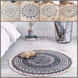Thảm chùi chân TRÒN dệt thủ công, thảm thổ cẩm phong cách Bắc Âu