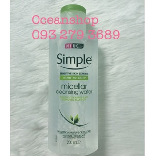 Nước tẩy trang SIMPLE Cleansing Micellar Water 200ml (Bill mua ảnh bên cạnh)
