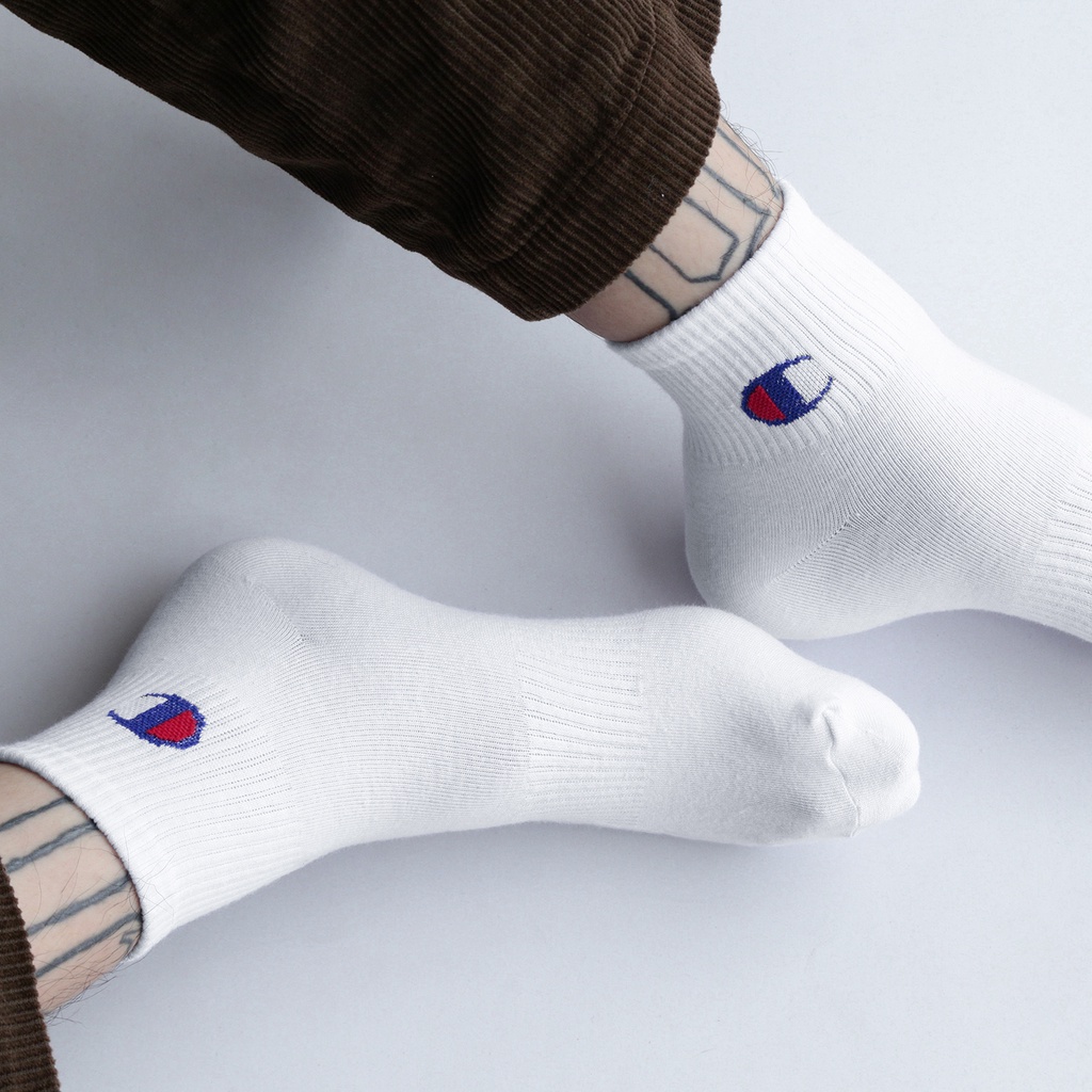 Vớ Nike Và Champion Thể Thao Màu Trắng Đen Chất Liệu 100% Cotton Dệt Kim Co Giãn Tốt