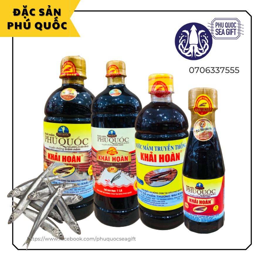 Nước mắm Khải Hoàn ( 30-43 độ đạm) chai 75ml - 1 lít - Đặc sản Phú Quốc