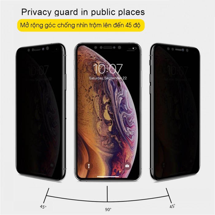 Kính cường lực Chống Nhìn Trộm 9D full màn hình cho các dòng iPhone từ 7 đến 12 Pro Max | BigBuy360 - bigbuy360.vn