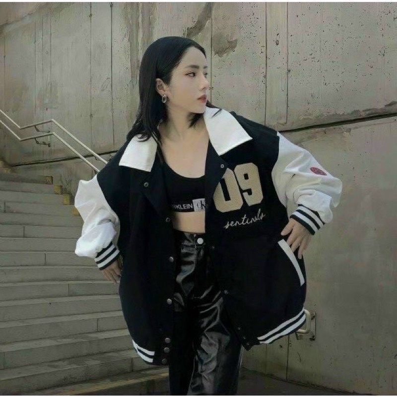Áo bomber nhung cổ bẻ thêu 09