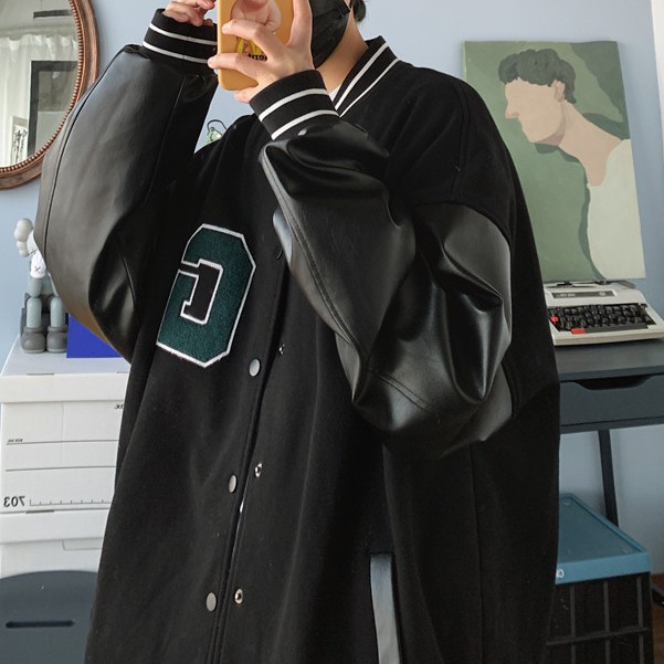 Áo khoác bóng chày dáng rộng phong cách Retro thời trang Hàn quốc cho nam
