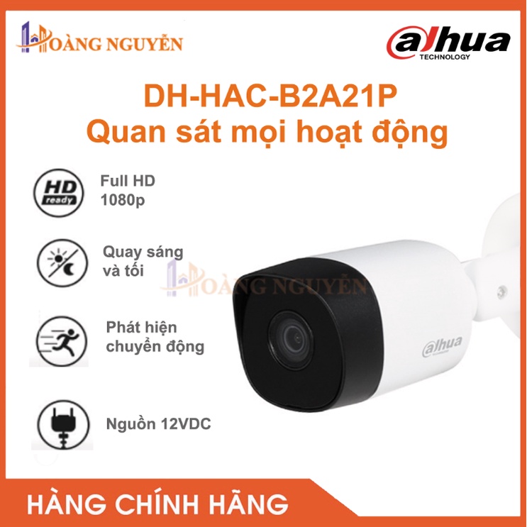 [NHÀ PHÂN PHỐI] CAMERA DH-HAC-B2A21P 2.0MP Khoáng Bụi Bẩn IP67 Trang Bị Hồng Ngoại Ban Đêm 20m Thông Minh