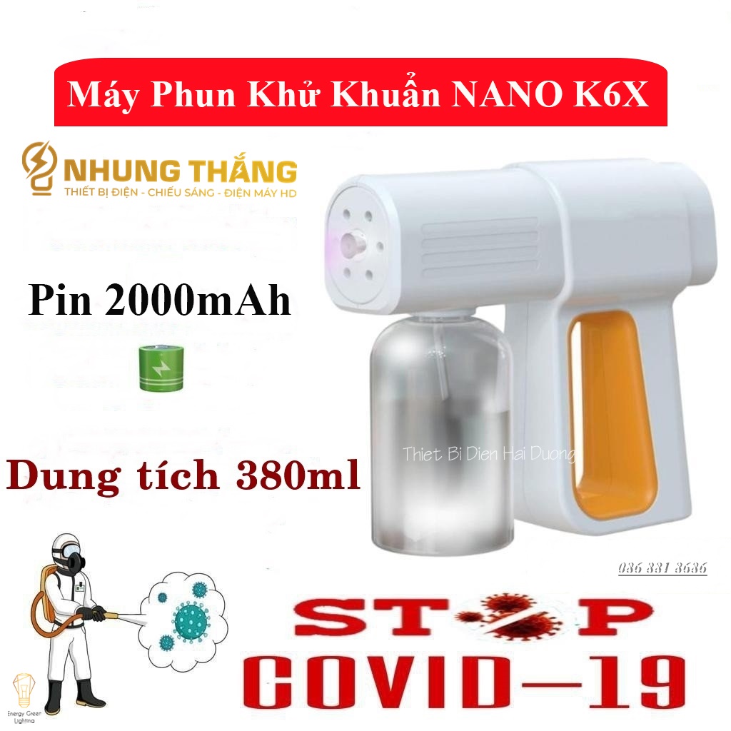 Máy Phun Khử Khuẩn Nano Cồn K6x - Súng Xịt Khử Khuẩn Cầm Tay Cao Cấp - Tích Hợp 6 Đèn UV Diệt 99% Vi Khuẩn