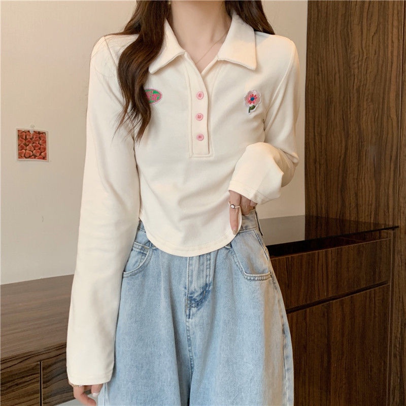 Jiashucheng Áo Thun Polo Tay Dài Dáng Ôm Phong Cách Mới Mùa Thu Độc Đáo Niche