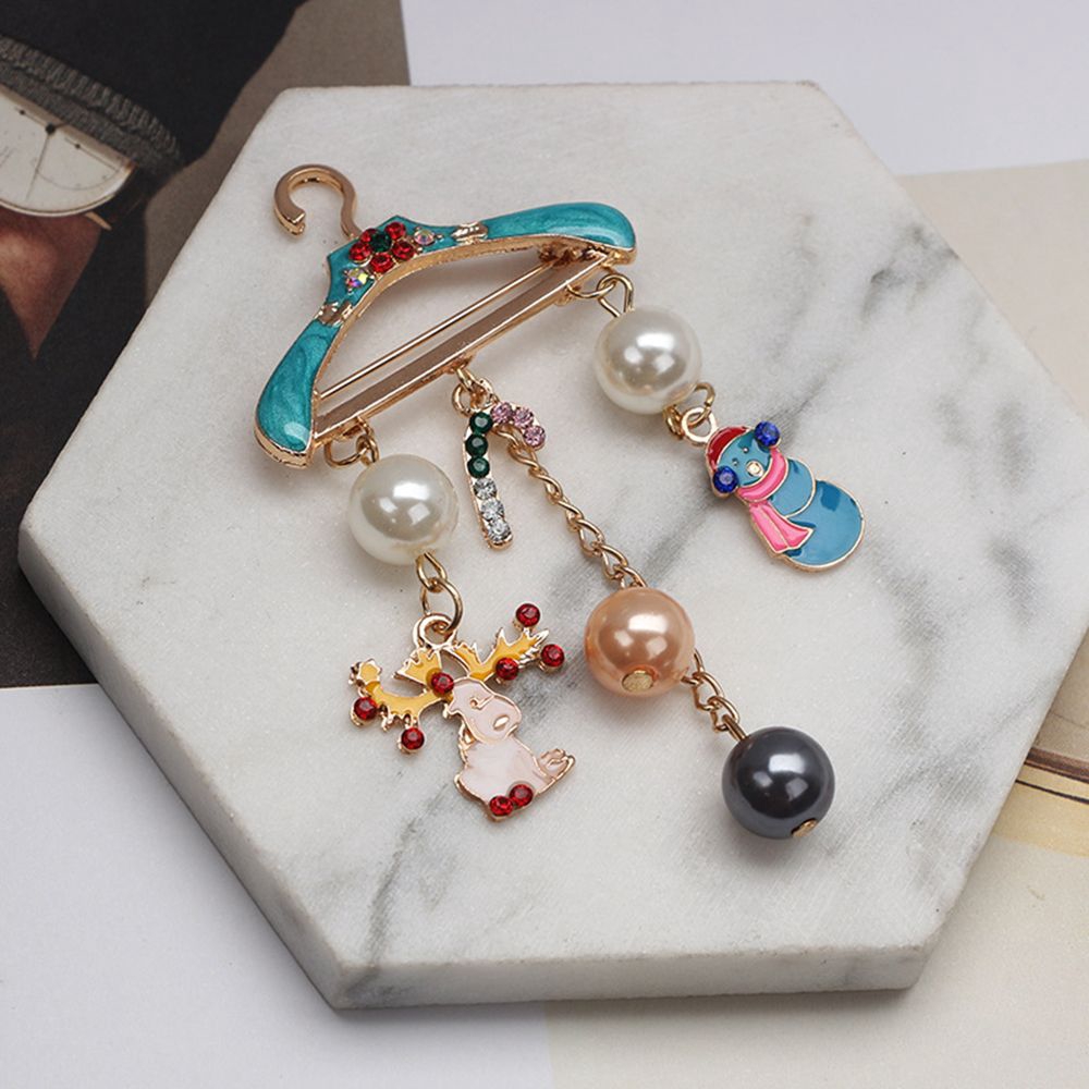 Huy hiệu cài áo tráng men đính ngọc trai giả hình người tuyết tuần lộc quà tặng dịp sinh nhật Giáng sinh cho nữ