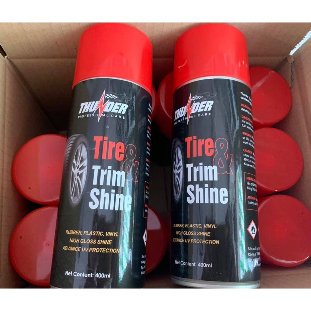 Combo Chai Xịt Dưỡng Nhựa Nhám Vỏ Xe Thunder Tire &amp; Trim Shine 400ml Chuyên Làm Bóng Nhựa Đen, Vỏ Xe Độ Bền Cực Cao