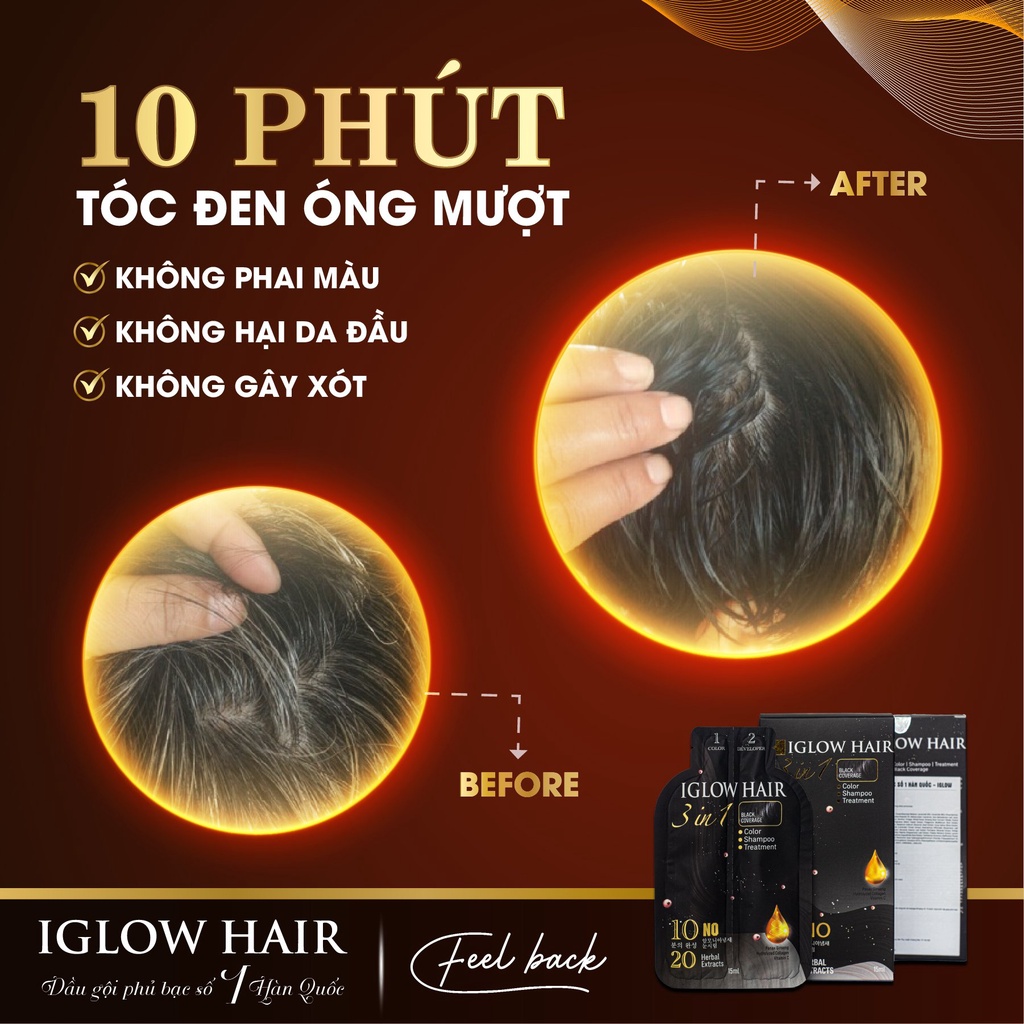 Dầu gội phủ bạc 3in1 Iglow Hair nhuộm đen tóc