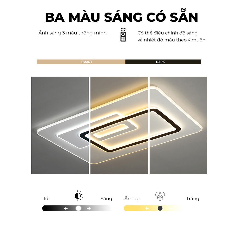 Đèn Ốp Trần Phòng Khách ATH LIGHTING Thiết Kế Hình Chữ Nhật Cao Cấp Với 3 Chế Độ Màu Tùy Chỉnh Bằng Remote