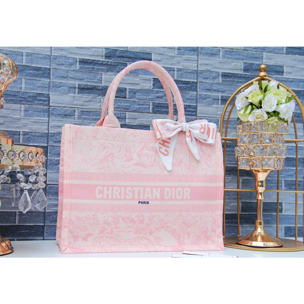 [Freeship] Túi Xách Nữ Book Tote Hồng Họa Tiết Thổ Cẩm