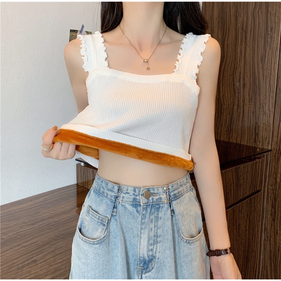 Áo dệt kim sát nách vải lông cừu dày giữ ấm mùa thu đông cho nữ