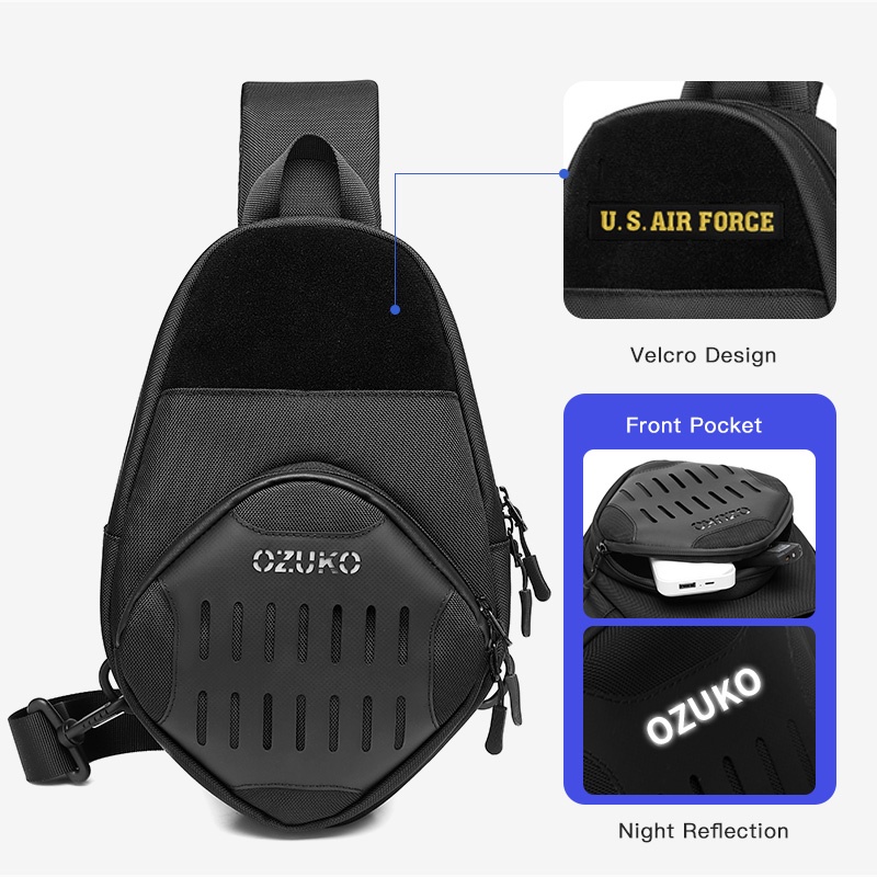 Túi đeo chéo OZUKO chống nước có cổng sạc USB thời trang dành cho nam