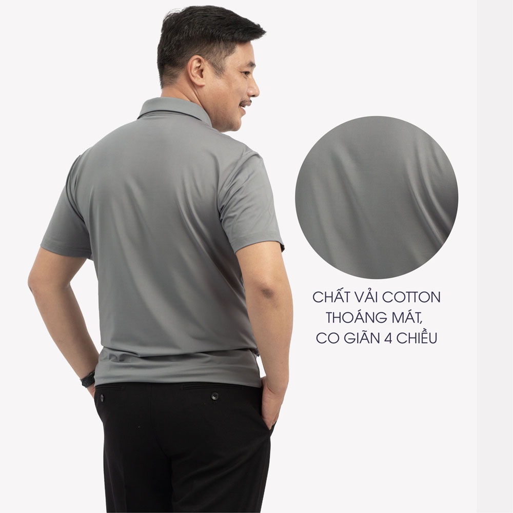 Áo Polo Nam Trung Niên ANCHI Màu Ghi Đậm Trơn Chất Liệu Cotton Cao Cấp